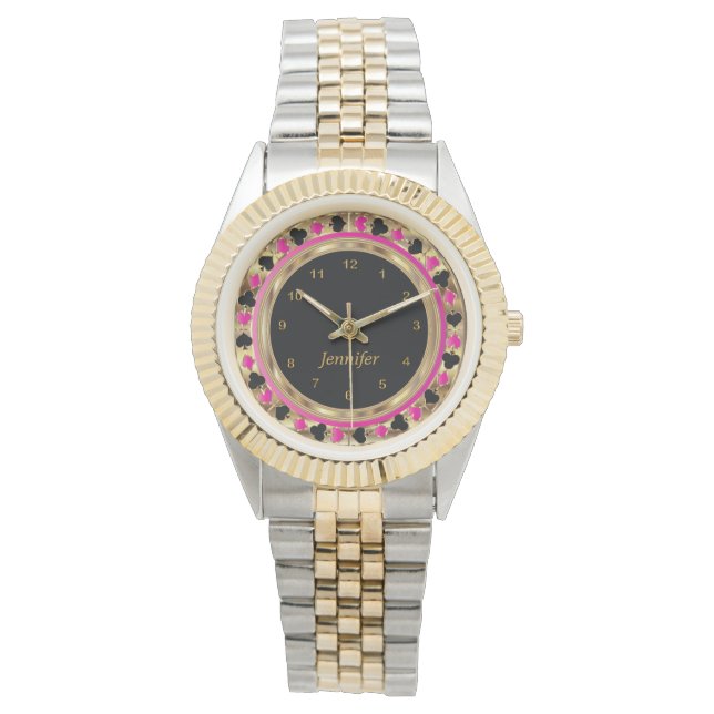 Personaliseer Poker Speler in Roze Horloge (Voorkant)