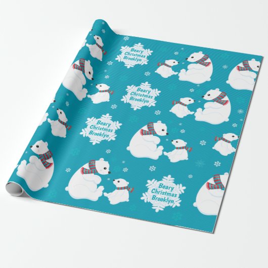 Personaliseer Polar Beer Cadeaupapier (Uitgerold)