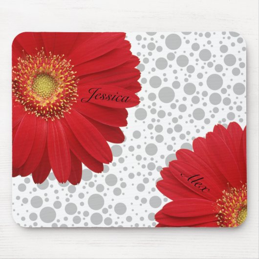 Personaliseer Polka Dot Red Daisy Muismat (Voorkant)