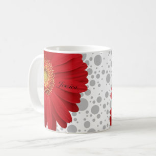 Personaliseer Polka Dot Red Daisy, verander de dot Koffiemok