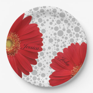 Personaliseer Polka Dot Red Daisy, verander de dot Papieren Bordje