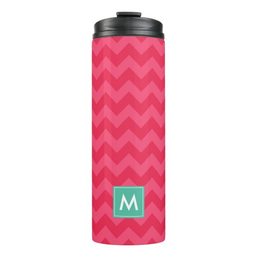 Personaliseer Preppy Pink Chevron Monogram Thermosbeker (Voorkant)