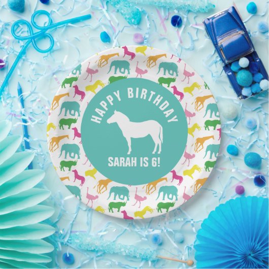 Personaliseer Preppy Zebra Safari Animal Birthday Papieren Bordje (Feest)