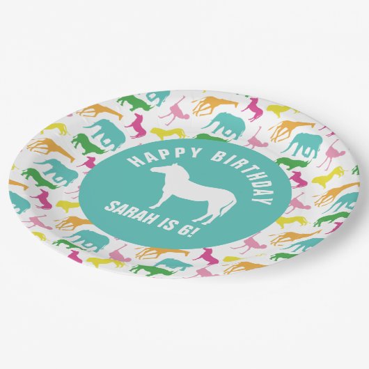 Personaliseer Preppy Zebra Safari Animal Birthday Papieren Bordje (Gekanteld)