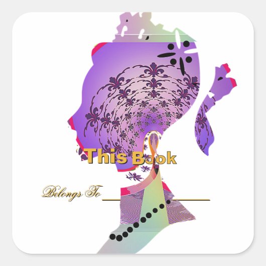 Personaliseer Princess Profile Boekplaat Vierkante Sticker (Voorkant)
