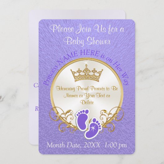 Personaliseer Prinses Thema Baby Douche Uitnodigin Kaart (Voorkant / Achterkant)