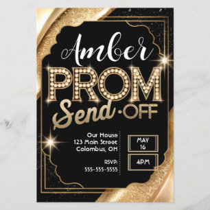 Personaliseer PROM SEND-OFF Sparkling Zwart en Gou Flyer