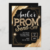 Personaliseer PROM SEND-OFF Sparkling Zwart en Gou Kaart (Voorkant / Achterkant)