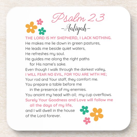 Personaliseer Psalm 23-NIV Bijbelse Schriftbloemen Bier Onderzetter (Voorkant)