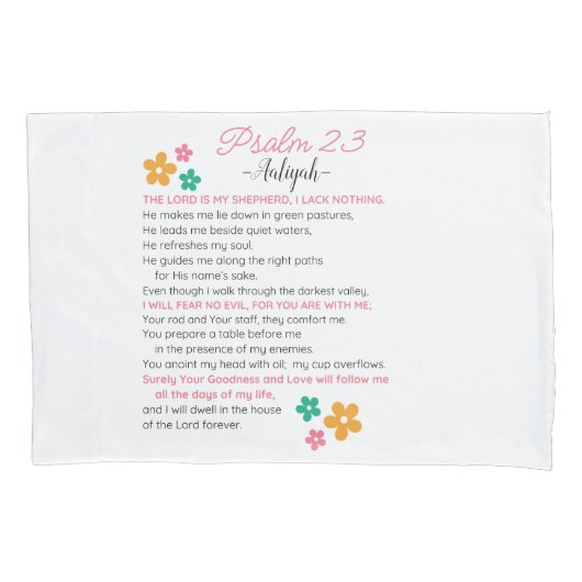 Personaliseer Psalm 23-NIV Bijbelse Schriftbloemen Kussensloop (Voorkant)