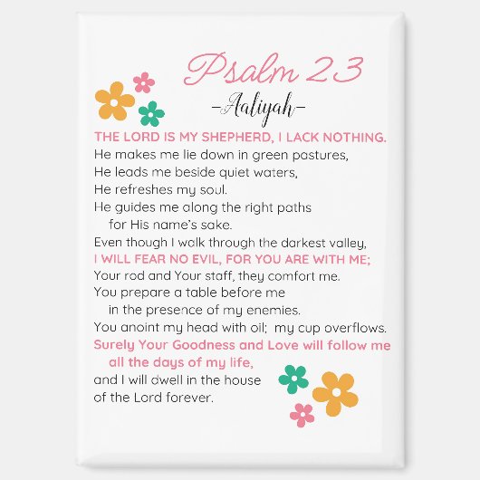Personaliseer Psalm 23-NIV Bijbelse Schriftbloemen Magneet (Voorkant)