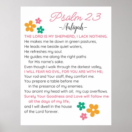 Personaliseer Psalm 23-NIV Bijbelse Schriftbloemen Poster (Voorkant)