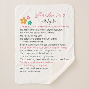 Personaliseer Psalm 23-NIV Bijbelse Schriftbloemen Sherpa Deken