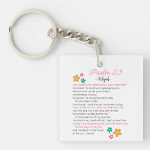 Personaliseer Psalm 23-NIV Bijbelse Schriftbloemen Sleutelhanger
