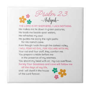 Personaliseer Psalm 23-NIV Bijbelse Schriftbloemen Tegeltje