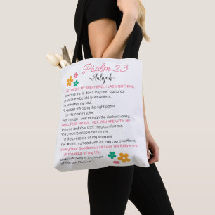 Personaliseer Psalm 23-NIV Bijbelse Schriftbloemen Tote Bag