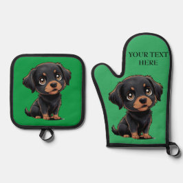 Personaliseer Puppy foto's & tekst Schattige cadea Ovenwant & Pannenlap Set