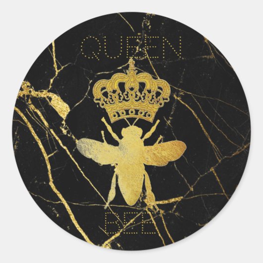 Personaliseer QUEEN BEE Gold Black Marble Gift Sti Ronde Sticker (Voorkant)