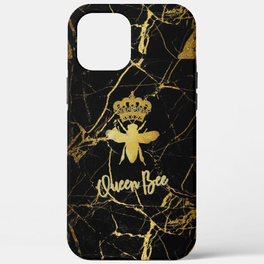 Personaliseer QUEEN BEE Gold Black Marble Telefoon Case-Mate iPhone Case (Achterkant)