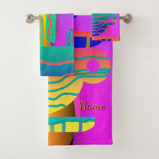 Personaliseer Rainbow Geo Coffee Cups Artsy Bad Handdoek (Insitu)