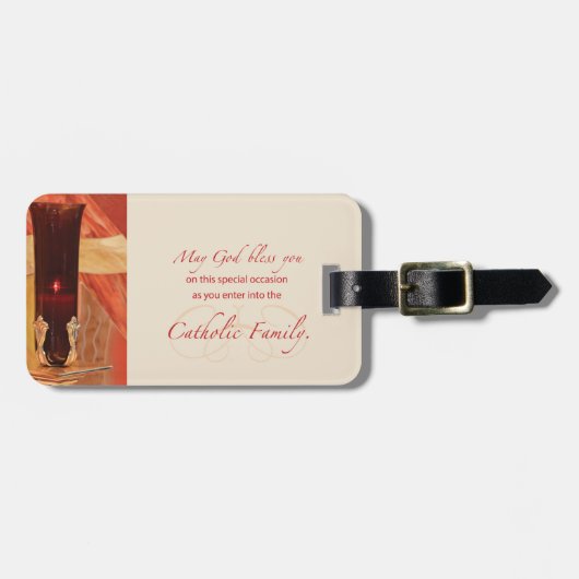 Personaliseer, RCIA Felicitaties, Katholiek, Rood Bagagelabel (Voorkant horizontaal)