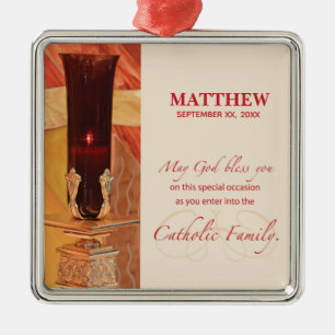 Personaliseer, RCIA Felicitaties, Katholiek, Rood Metalen Ornament