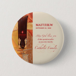Personaliseer, RCIA Felicitaties, Katholiek, Rood Ronde Button 5,7 Cm