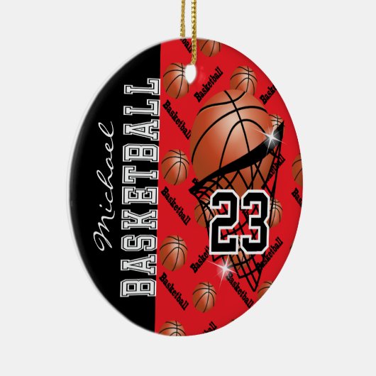 Personaliseer Red Basketball Keramisch Ornament (Rechts)