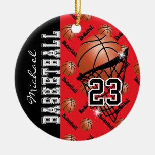 Personaliseer Red Basketball Keramisch Ornament