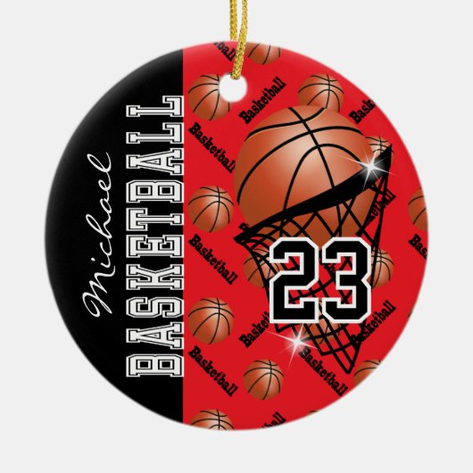 Personaliseer Red Basketball Keramisch Ornament (Voorkant)