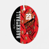 Personaliseer Red Basketball Metalen Ornament (Voorkant links)