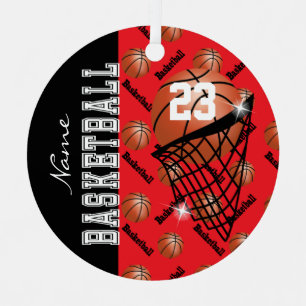 Personaliseer Red Basketball Metalen Ornament