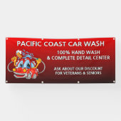 Personaliseer Red Car Wash Comical Toon Business Spandoek (Horizontaal)