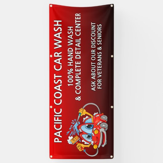 Personaliseer Red Car Wash Comical Toon Business Spandoek (Verticaal)