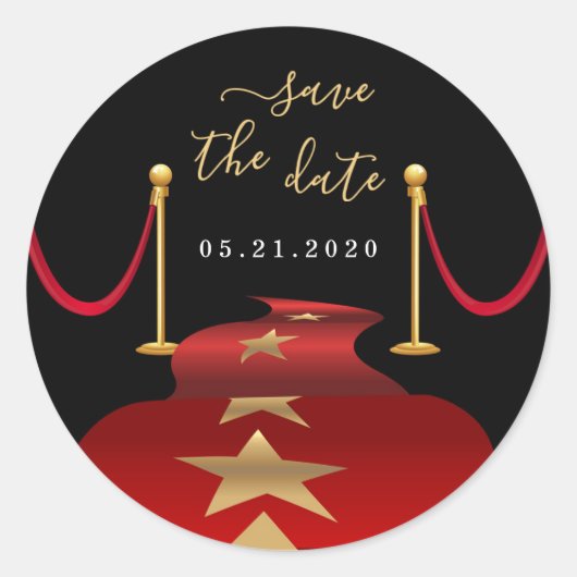Personaliseer Red Carpet Theme Party Save the Date Ronde Sticker (Voorkant)