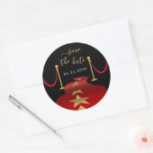 Personaliseer Red Carpet Theme Party Save the Date Ronde Sticker (Envelop)