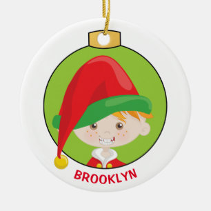 Personaliseer Red Hair Boy Elf Keramisch Ornament