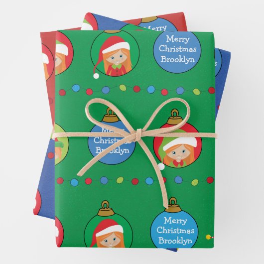 Personaliseer Red Hair Girl Elf Inpakpapier Vel (In situ)