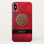 Personaliseer Red Leather Celtic Knot iPhone X Hoe Case-Mate iPhone Case (Achterkant)