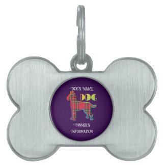 Personaliseer Red Plaid Paarse Dog Bone Huisdieren Naamplaatje