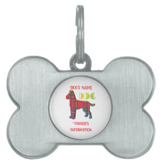 Personaliseer Red Plaid White DOG Bone Huisdieren Naamplaatje