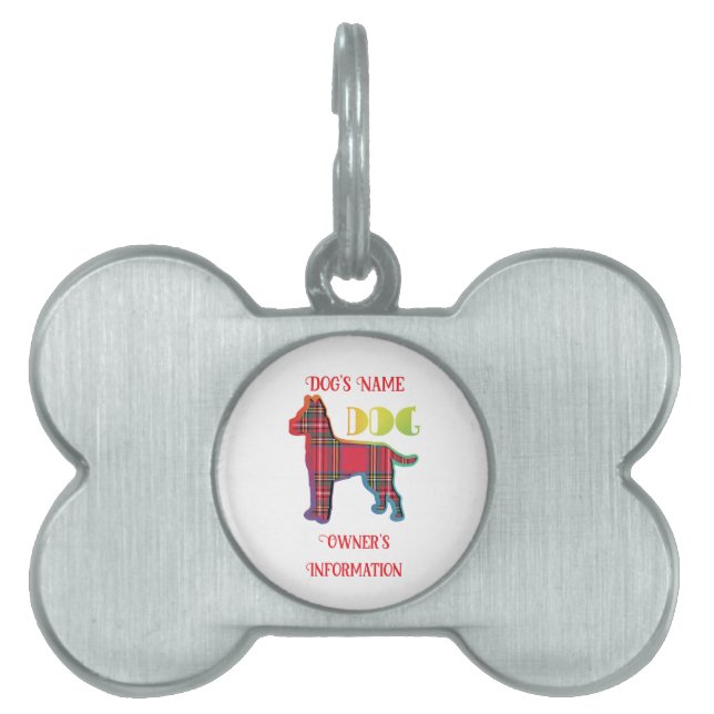 Personaliseer Red Plaid White DOG Bone Huisdieren Naamplaatje (voorkant)