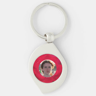 (Personaliseer) Red Rose in Bloom met Morning Dew Sleutelhanger
