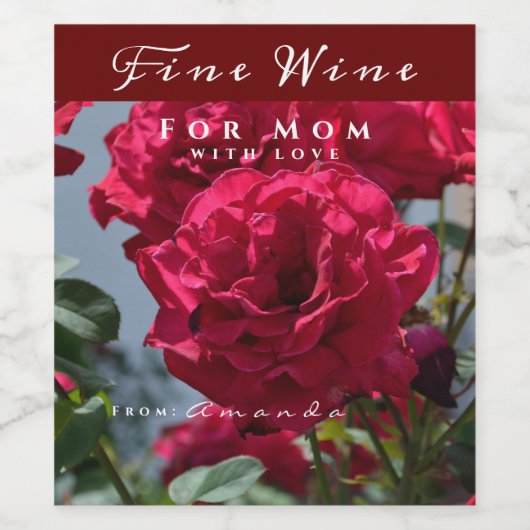 Personaliseer Red Roses Greenery tot mam met liefd Wijn Etiket (Enkel label)