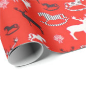 Personaliseer RENDIERHERTEN SCHOMMELEND PAARD Kers Cadeaupapier (Rol Hoek)