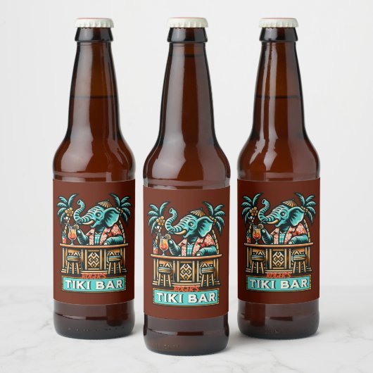 Personaliseer Retro Elephant Tiki Bar Bier Etiket (Flessen)