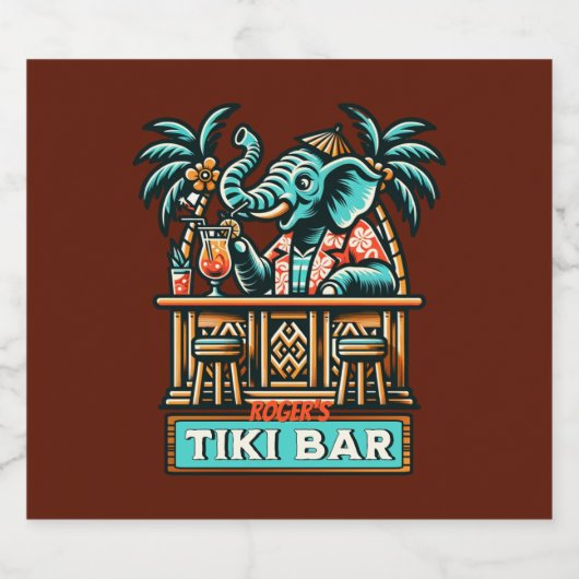 Personaliseer Retro Elephant Tiki Bar Bier Etiket (Enkel label)