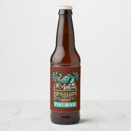 Personaliseer Retro Elephant Tiki Bar Bier Etiket