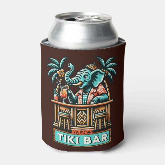 Personaliseer Retro Elephant Tiki Bar Blikjeskoeler (Blikje Voorkant)