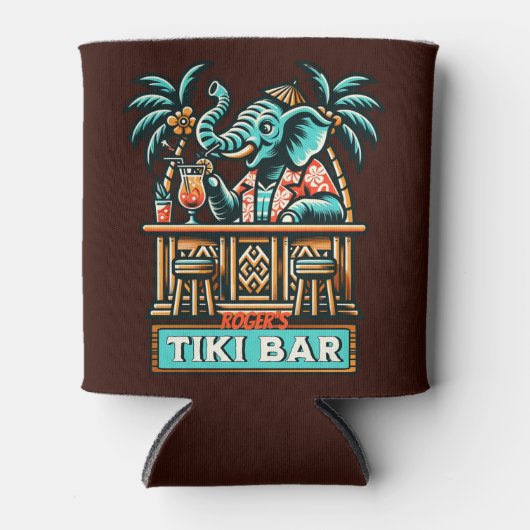 Personaliseer Retro Elephant Tiki Bar Blikjeskoeler (Voorkant)
